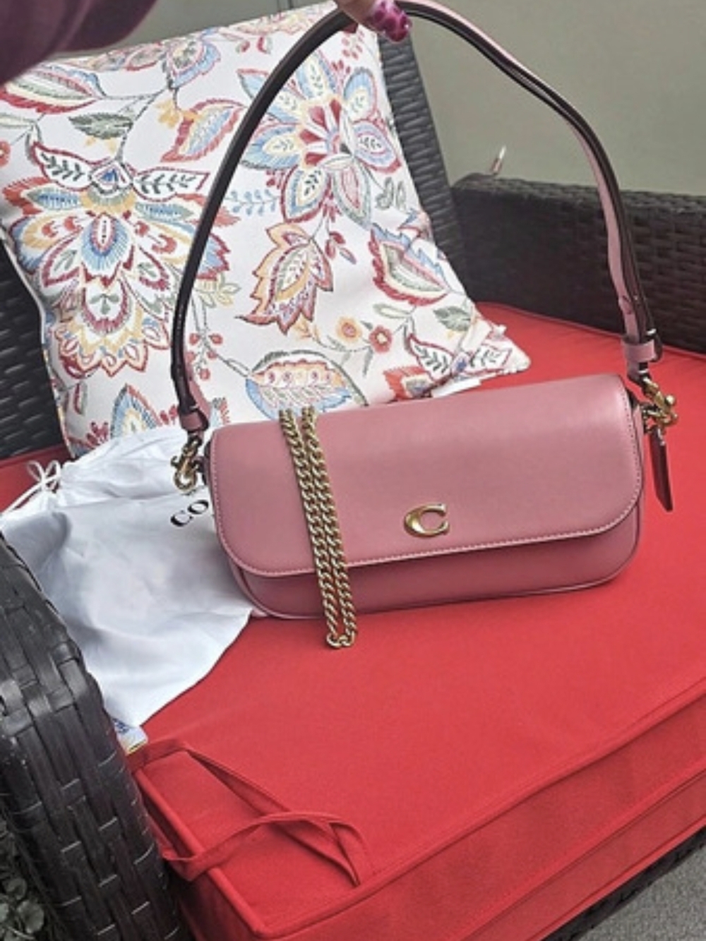 COACH Pink Brook Flap Chain Shoulder Bag ✨ Leather Crossbody Purse CAN90